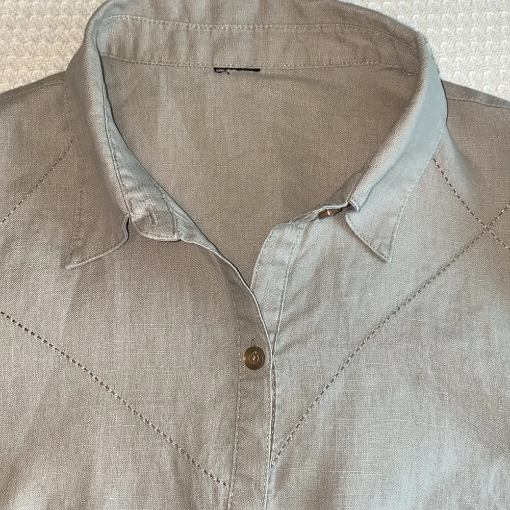 Tan Linen Button-Up Shirt - Picture 5 of 7